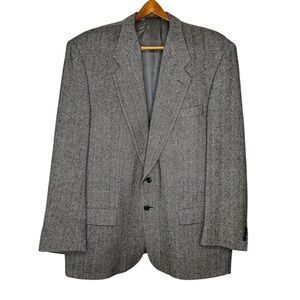 Vintage Raffaello Men’s Wool Blazer Herringbone Gray Size 44 Regular
